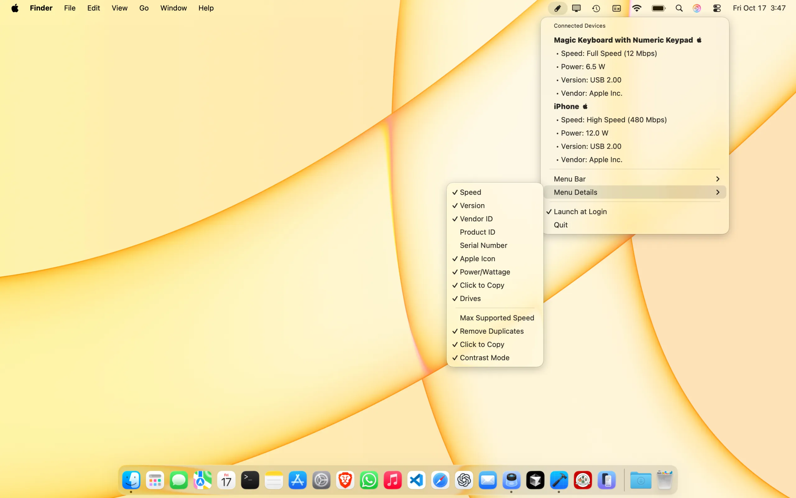 Control what you want to see for each connected USB device.
