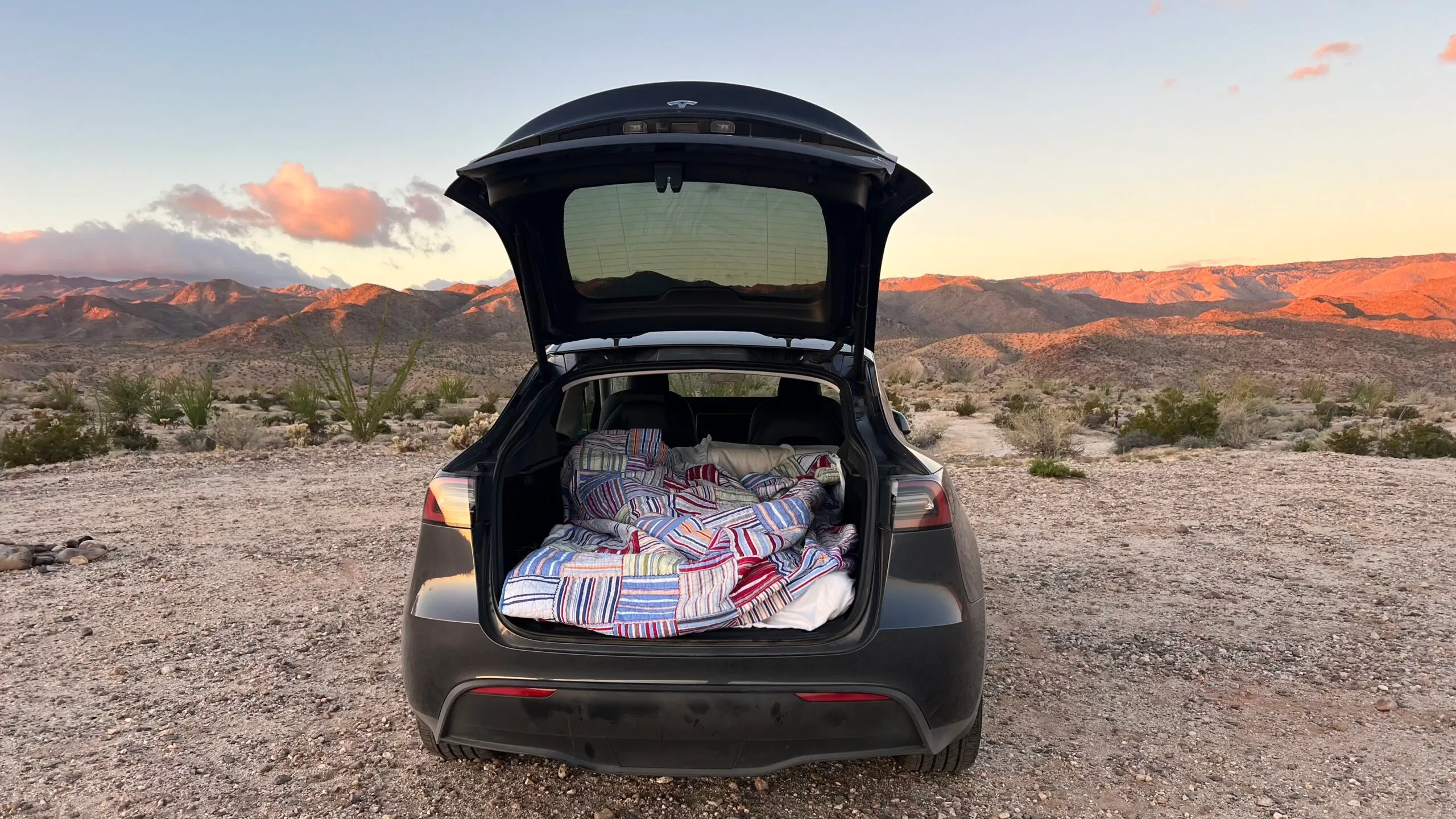 Sunrise after sleeping In Tesla Model Y