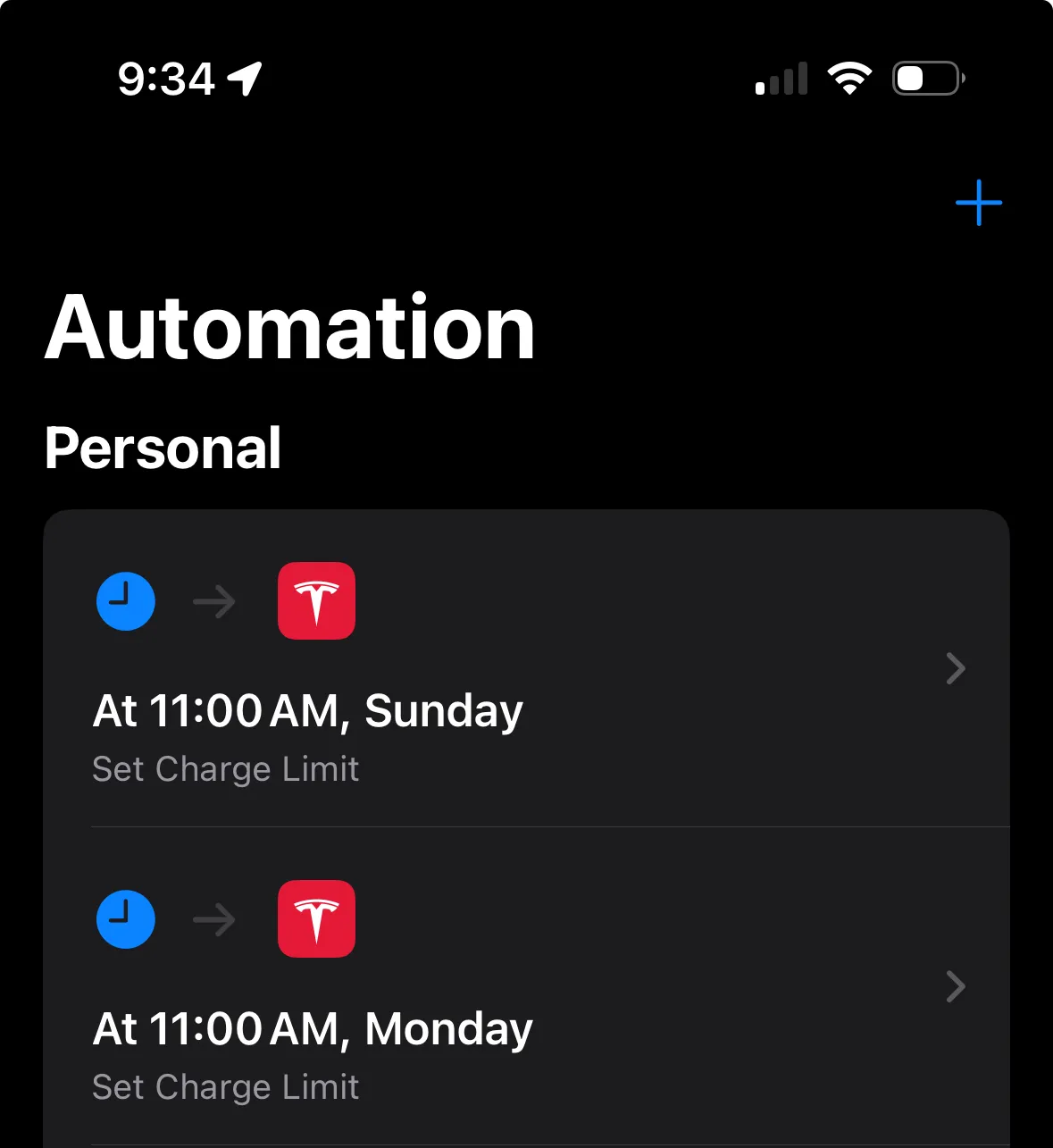 Completed apple shortcuts tesla charging page